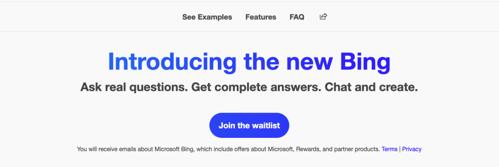 Displaying where users can join the new Bing waitlist.