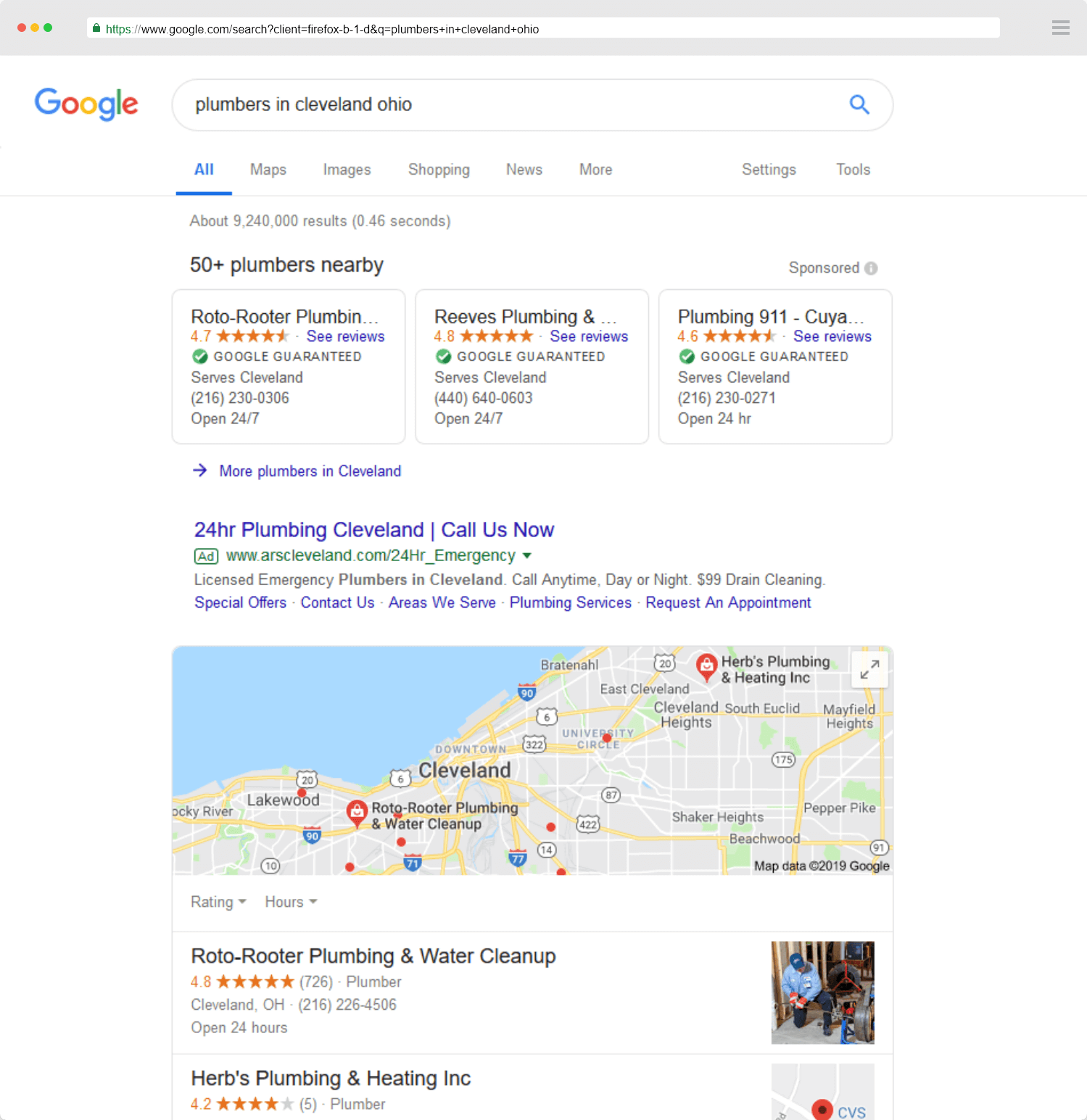 Screenshot of google search results
