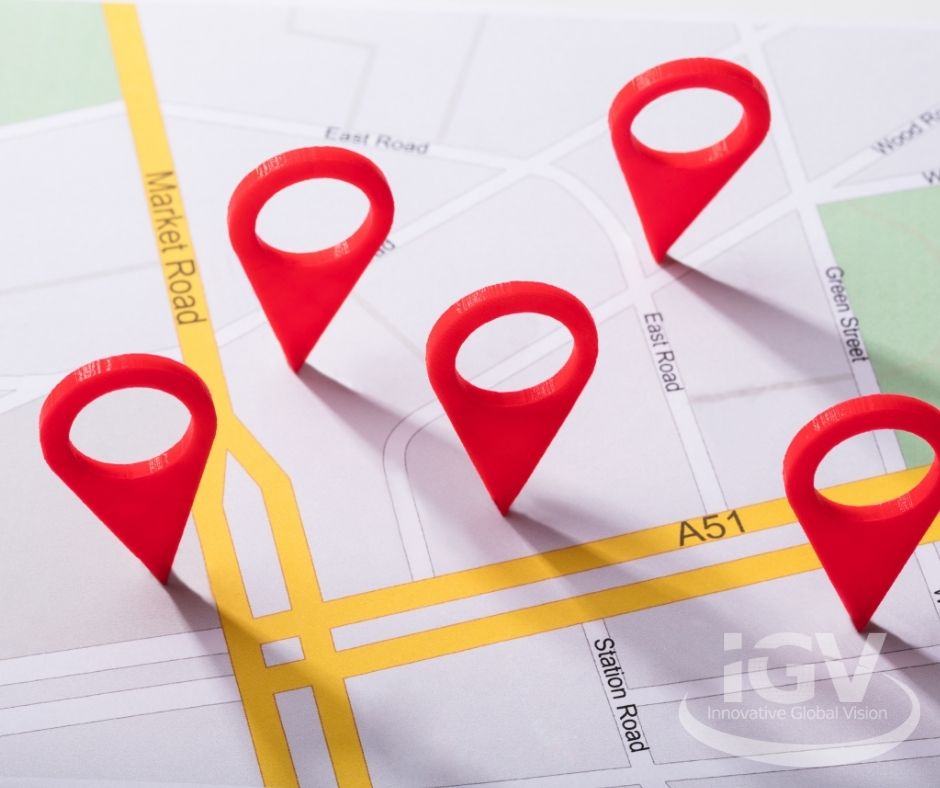 Maps with pins representing local SEO locations.