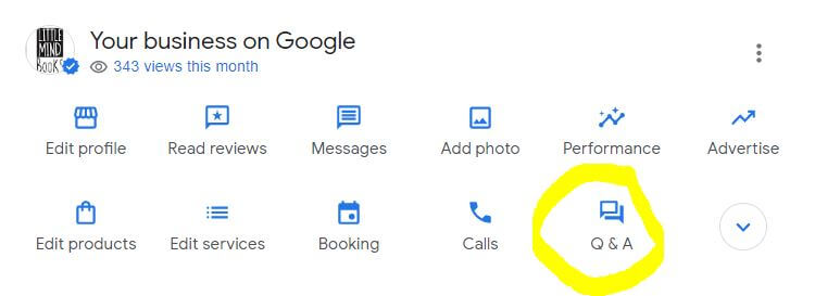 Image showing the location to add Q&A on the Google Business Profile