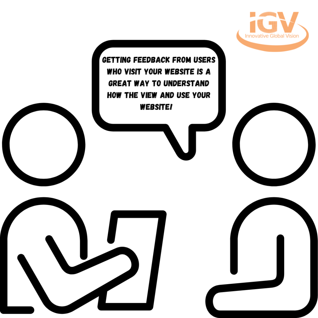 Two figures with a text bubble coming from one speaking about getting feedback. IGV logo top right.