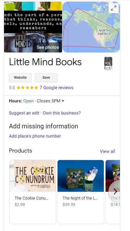 Google Business View of Search "Little Mind Books"