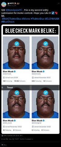Twitter meme about verification featuring four nearly identical verified accounts with pictures of random man with Elon Musk name and handle