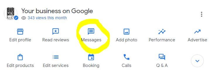 The "Get Messages" button on a Google Business Profile highlighted in yellow