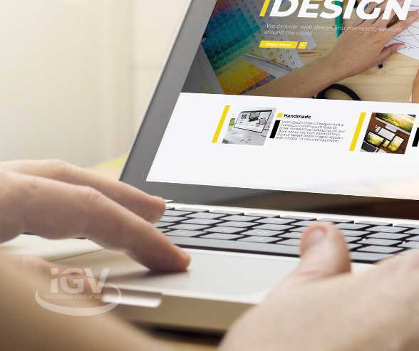 Website Image Design options on a laptop screen with someone typing, IGV logo shown
