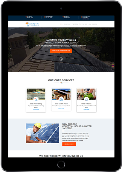 Celestial Solar's Revised Website Celestial Solar's New Website Displayed on a Tablet