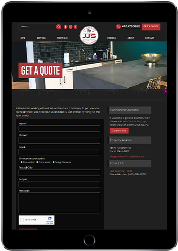 JJS Design New Website JJS Design New Website Displayed on a Tablet